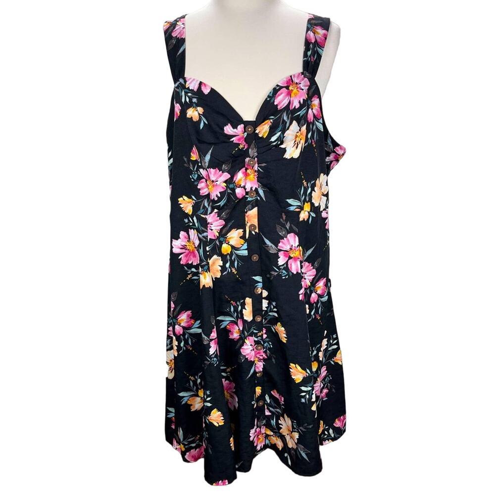 TRIXXI Plus Sized Black Multi Color‎ Floral A-Line Sweetheart Neck Dress Sz 2X